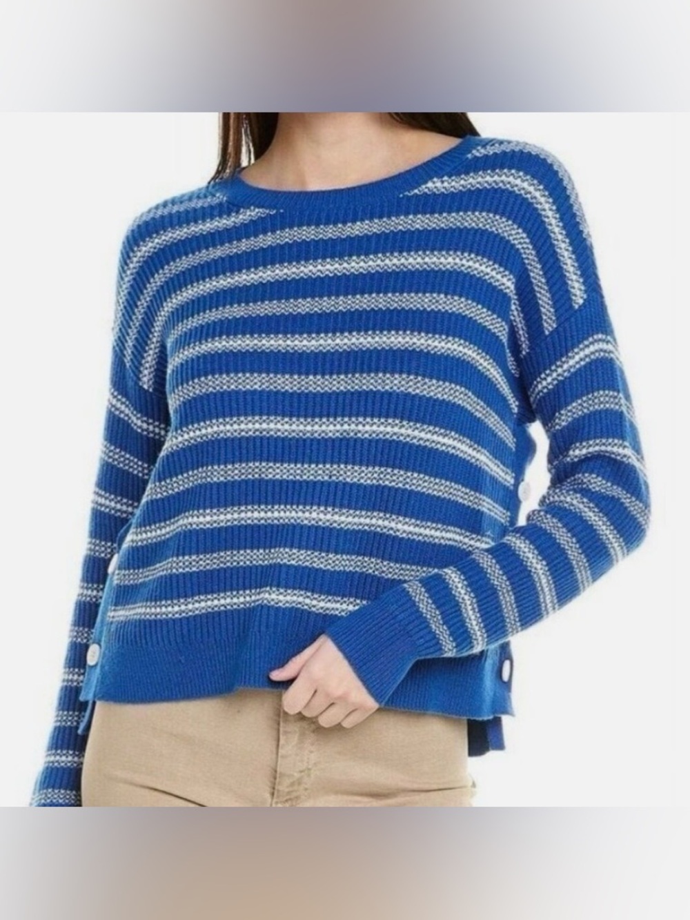 Cabi Blue Stripe Popular Pullover Sweater #6165 Spring 2022 French fall basic M